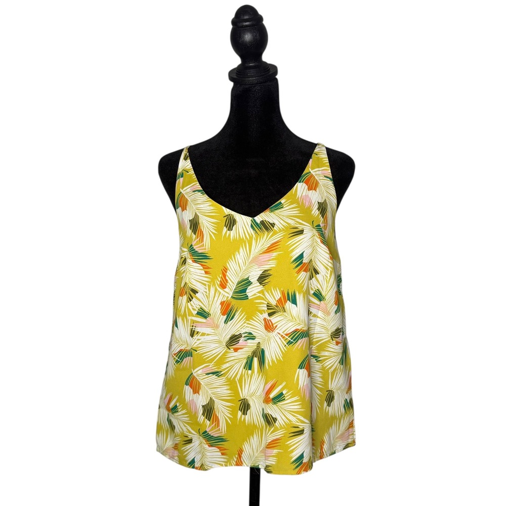 Tropical Palm Print Tank Top Women XS Vacation Resortwear Beach Hawaii Layering